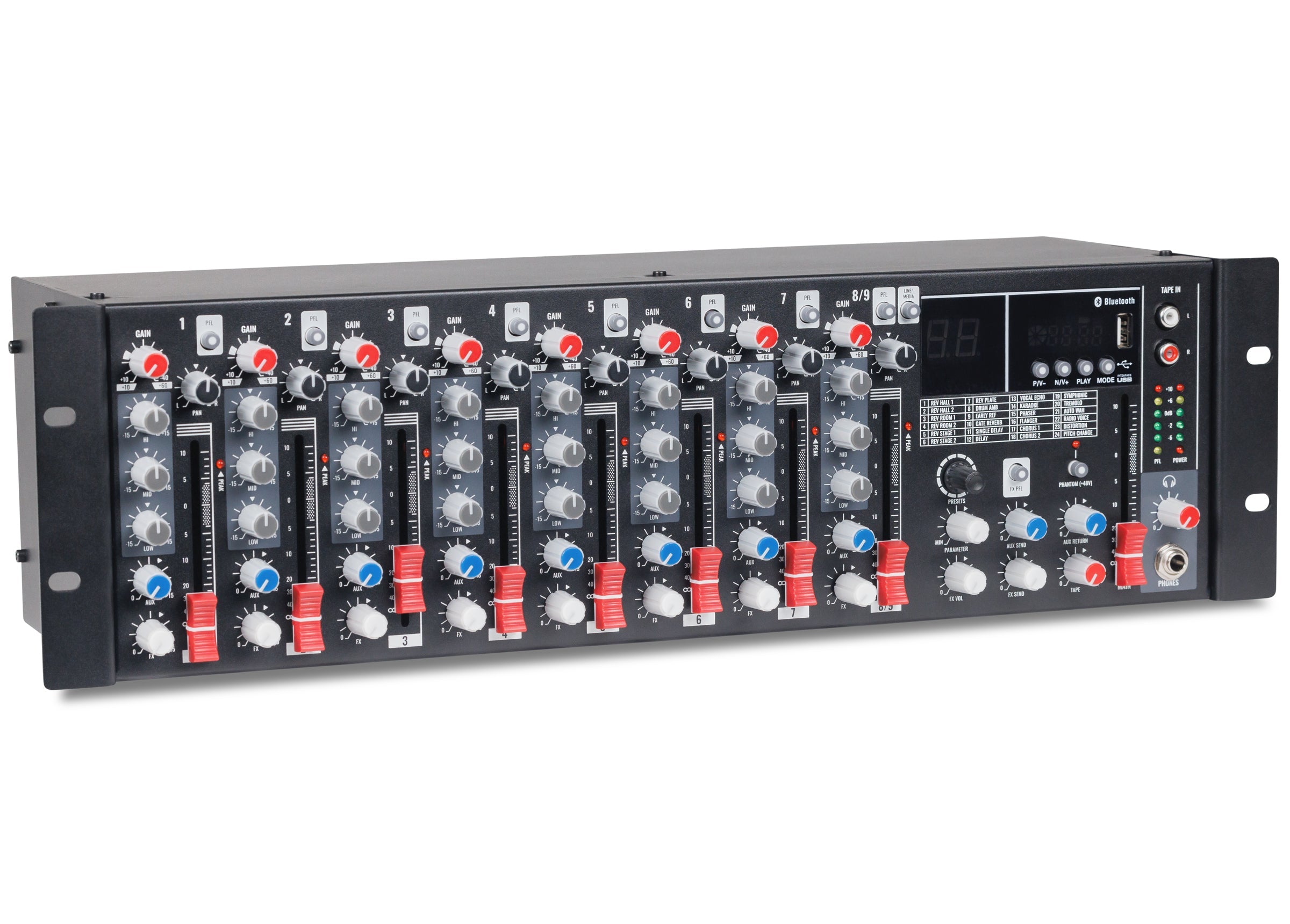 Pure Resonance Audio MX9 Pro Rack Mixer 9-Channel Bluetooth DSP Side Angle