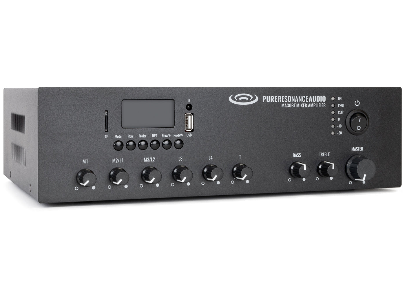 Pure Resonance Audio MA30 Bluetooth 30W 7 Input Mixer Amplifier Front Side View