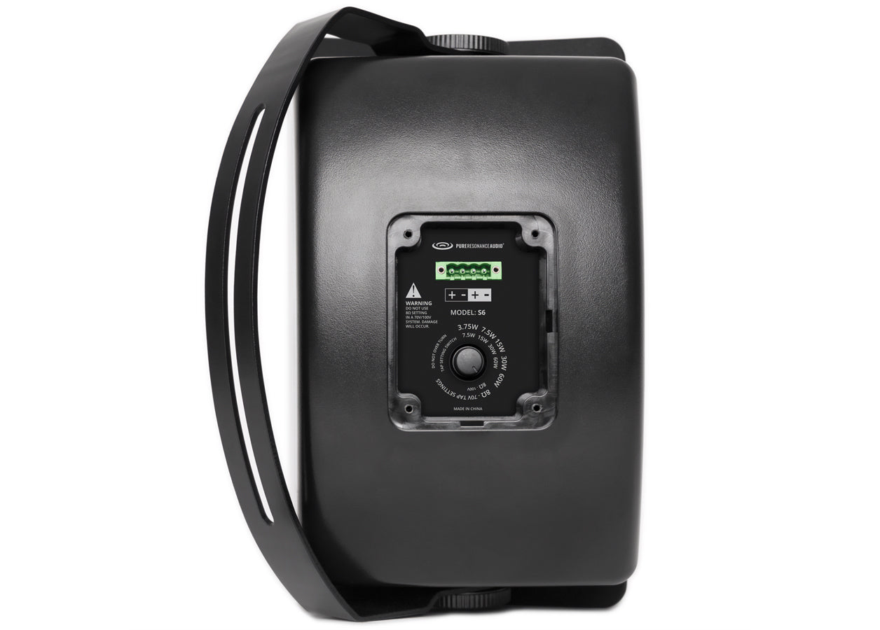 Pure Resonance Audio S6 All-Weather 6.5 Inch Surface Speaker 70V Vertical Black Back