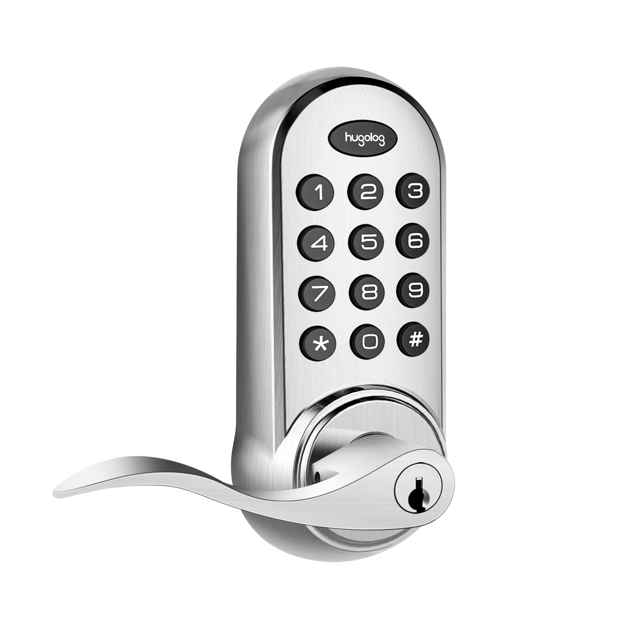 Digital door lock with keypad on a white background