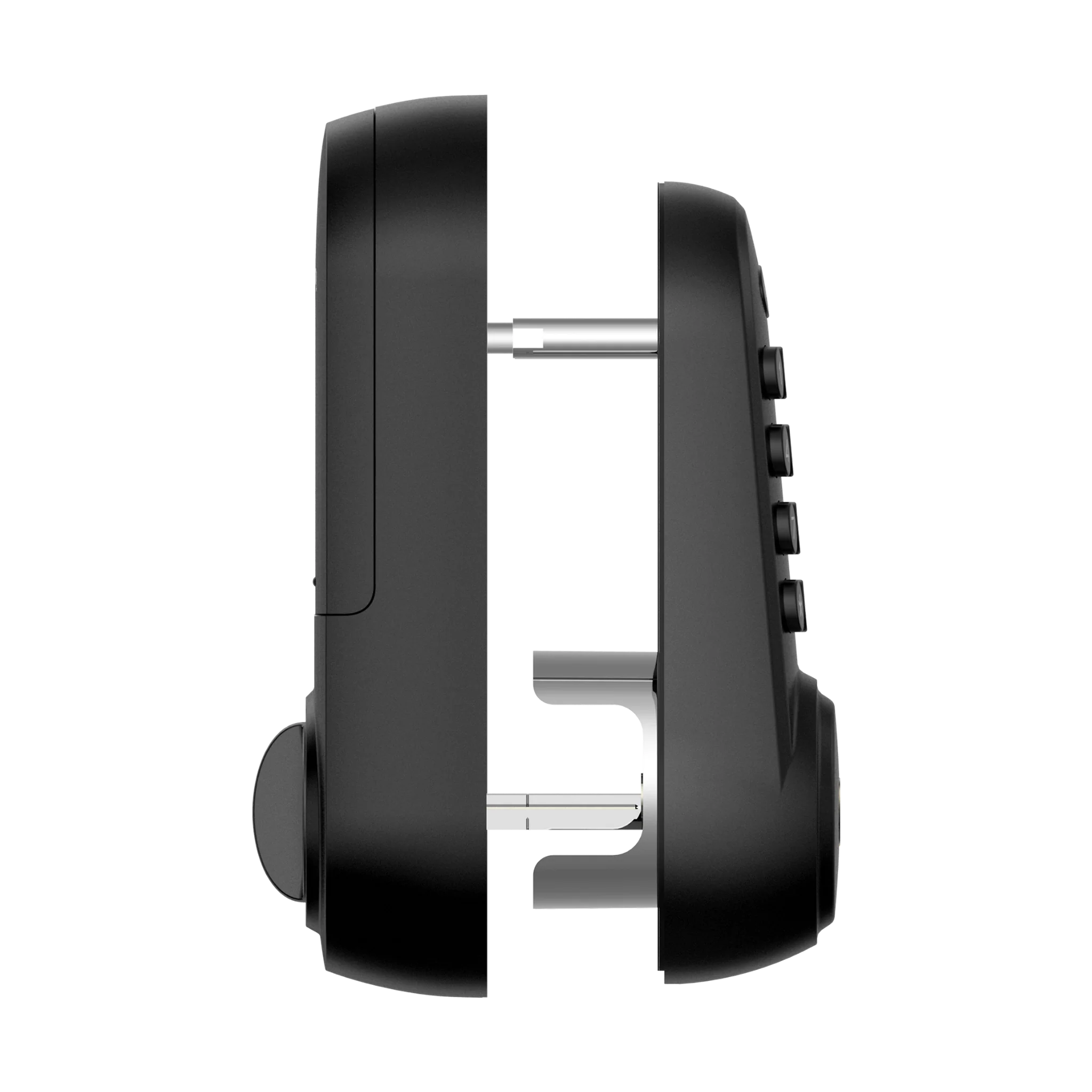 Black car air freshener with metal clip on a white background