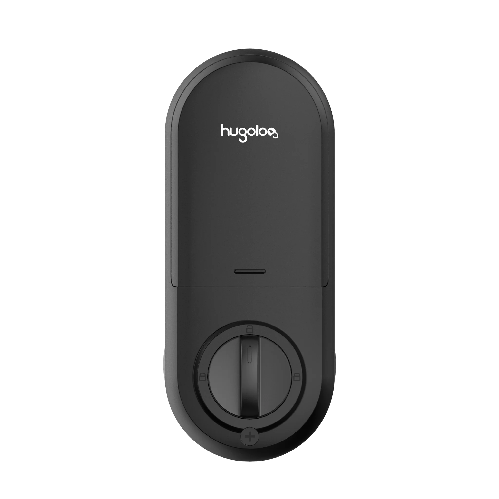 Black electronic door lock with 'hugolog' branding on a white background
