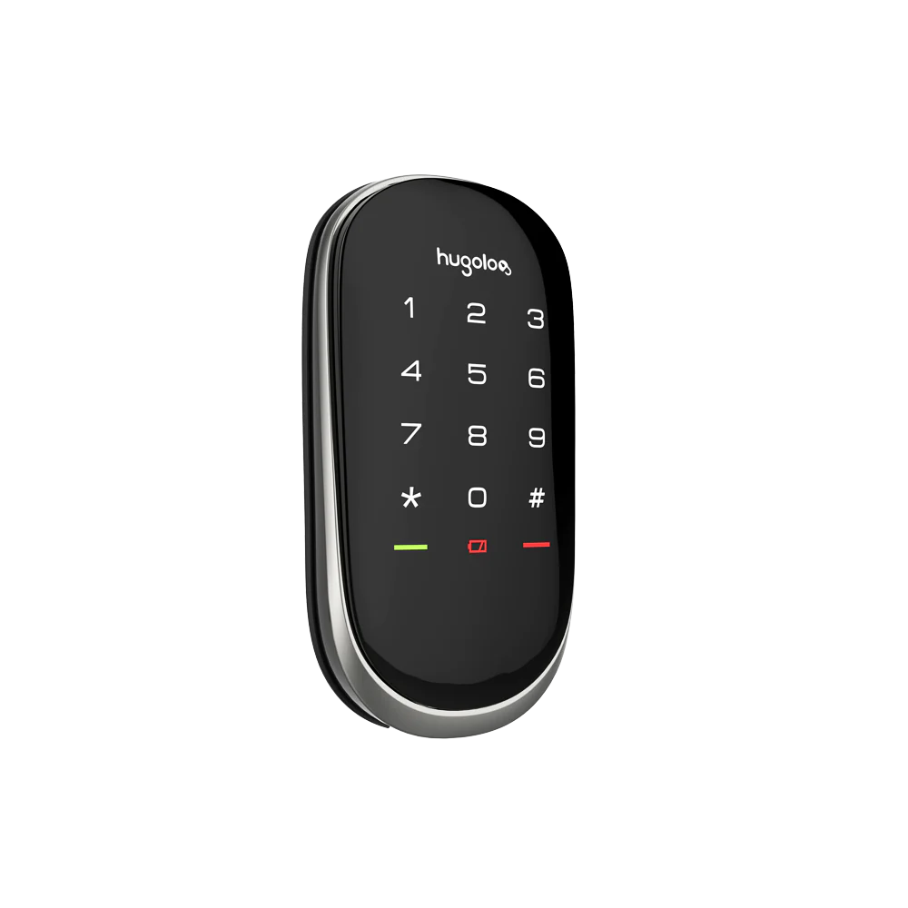 Digital door lock with keypad on a white background