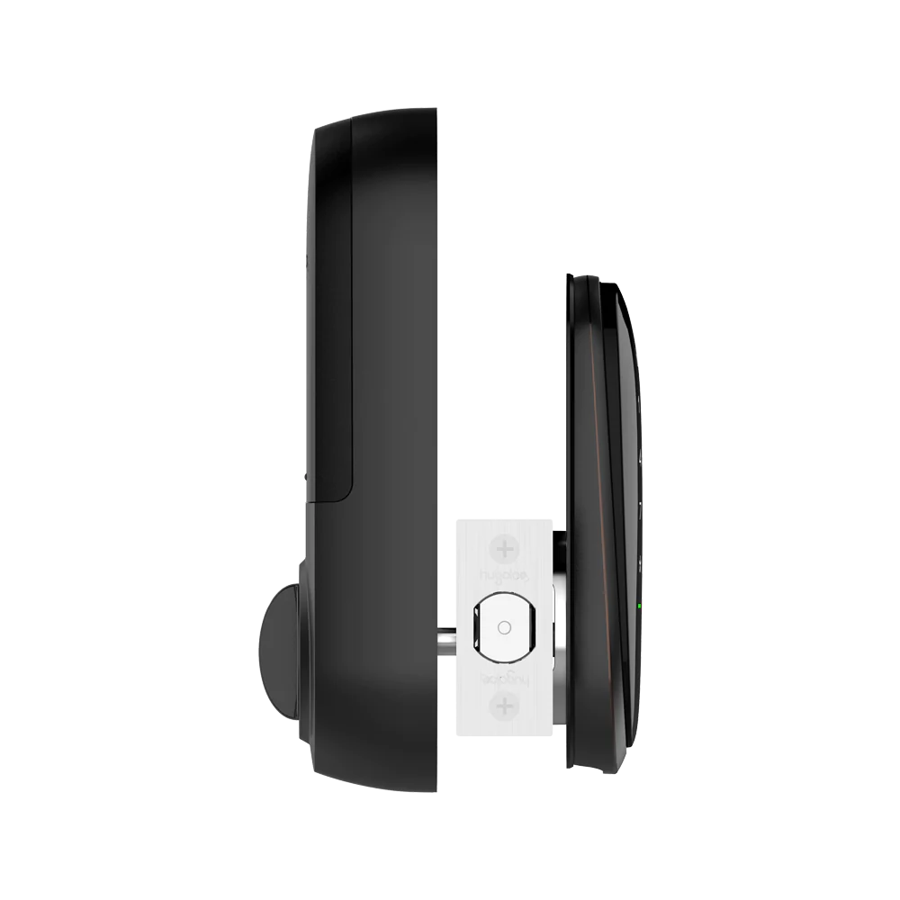 Black door handle with lock mechanism on a white background