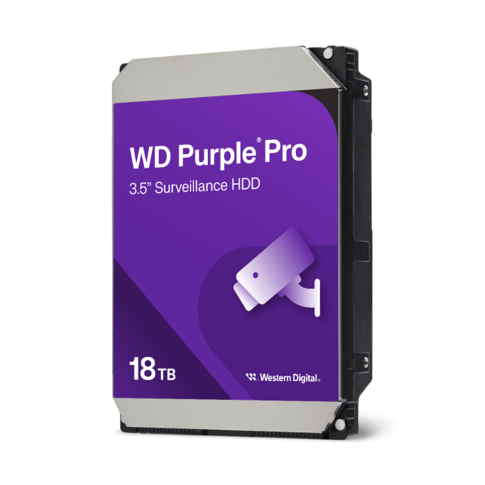 Western Digital Purple Pro 18TB surveillance HDD on a white background