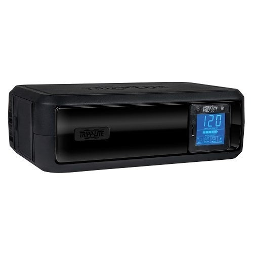 Eaton Tripp Lite OMNI900LCD Tower UPS AVR LCD 900VA 475W
Black UPS (Uninterruptible Power Supply) with digital display on a white background