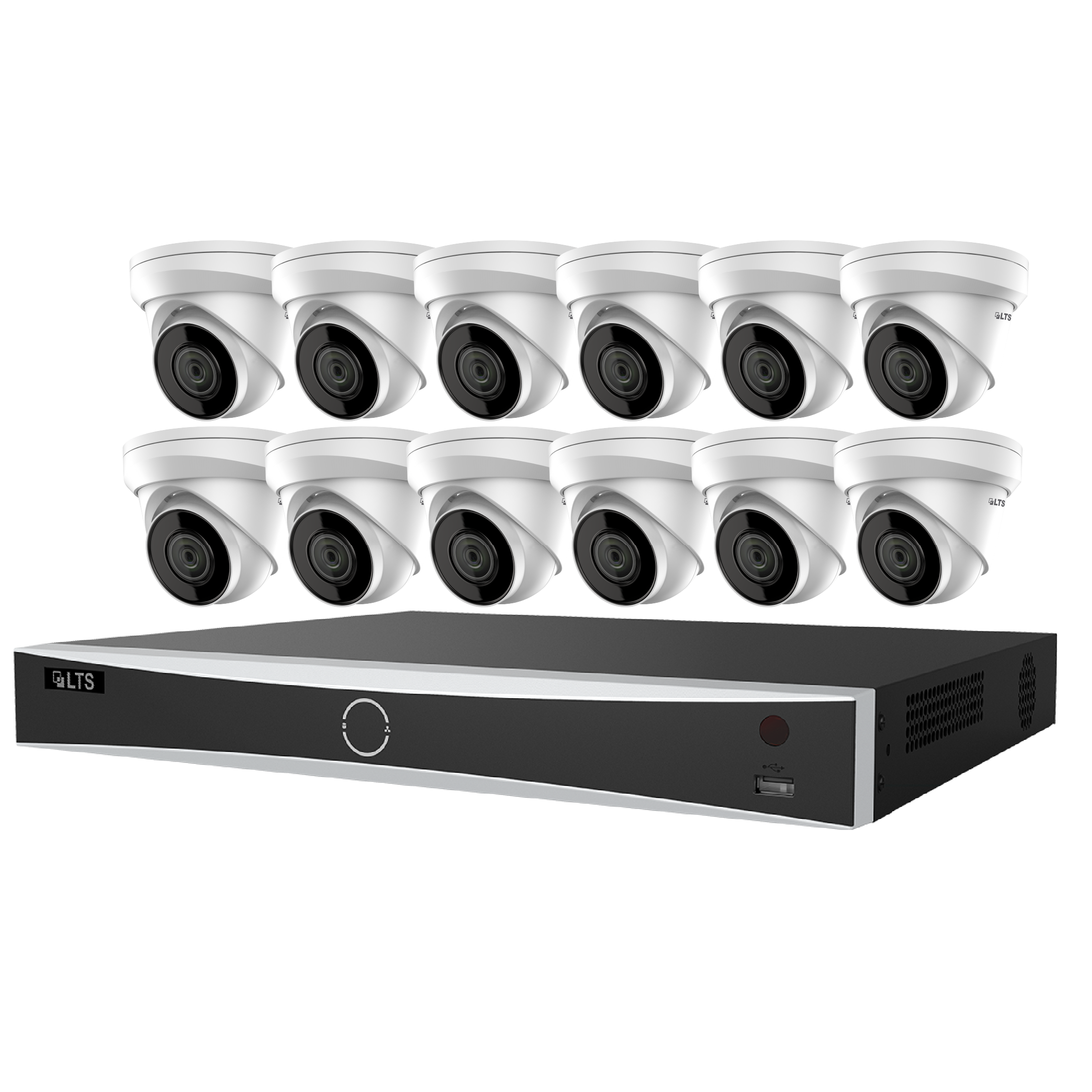 LTS KIT-PVN16C12 4MP 12-Camera 16-Channel NVR Kit 4TB
Security camera system with 12 cameras and a NVR on a white background
