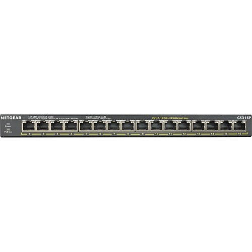 Netgear GS316P 16-Port Gigabit PoE+ Switch 115W FlexPoE
NETGEAR network switch with 16 Ethernet ports on a white background