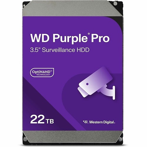 Western Digital Purple Pro 22TB surveillance HDD on a white background