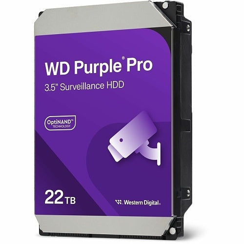 Western Digital Purple Pro 22TB surveillance HDD on a white background