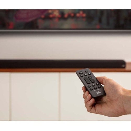 Polk Audio SIGNA S4 Soundbar 7-Speaker Array remote view on living room 