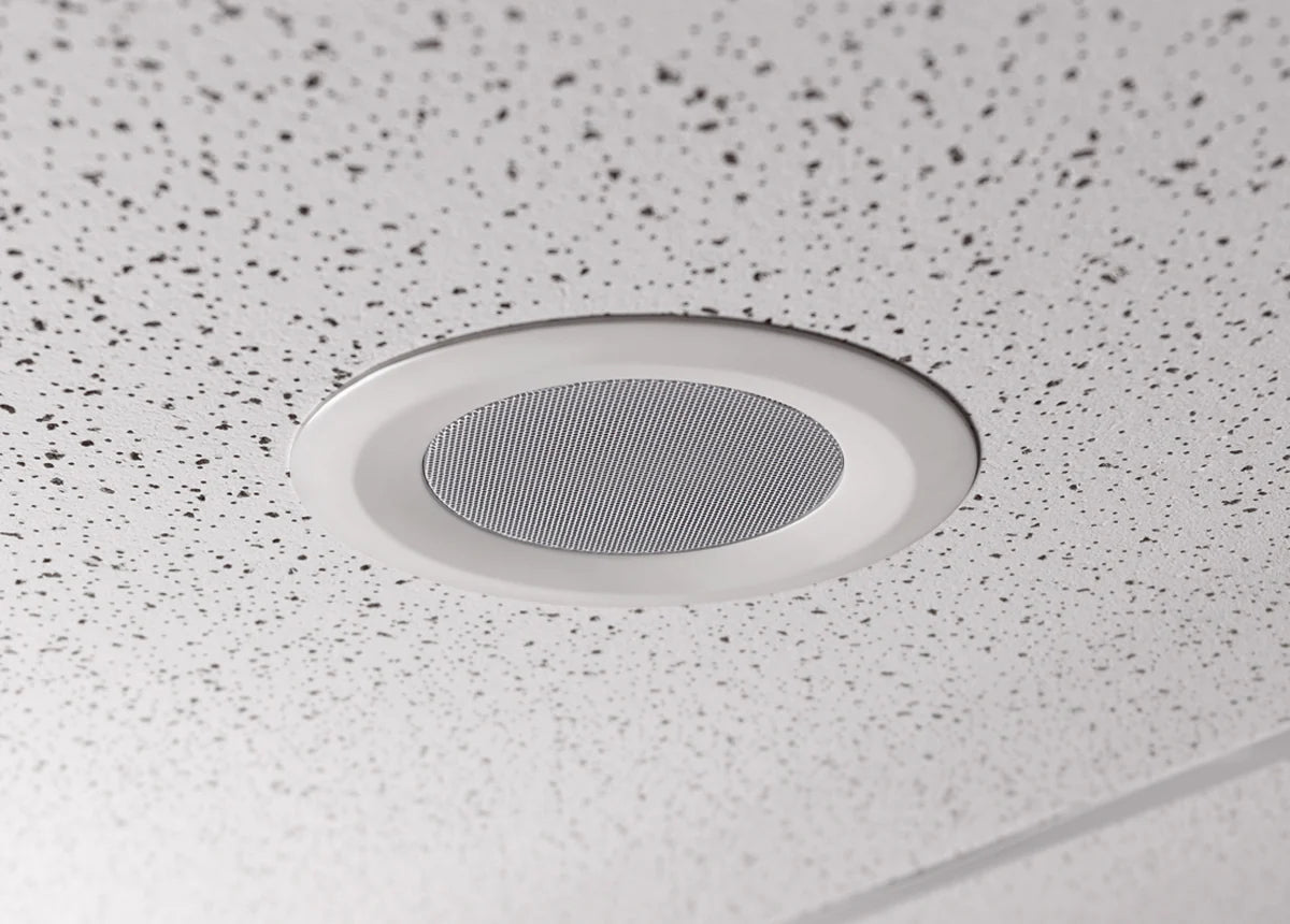 Pure Resonance Audio C5 4 Inch 70V Micro Ceiling Speaker
Ceiling speaker mounted on a textured white ceiling