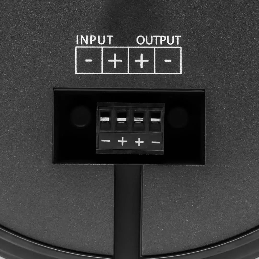 Elura G8PENDSUB-BK 8 Inch 70V Pendant 150W Omni Bass Subwoofer
Control panel with input and output labels on a black surface