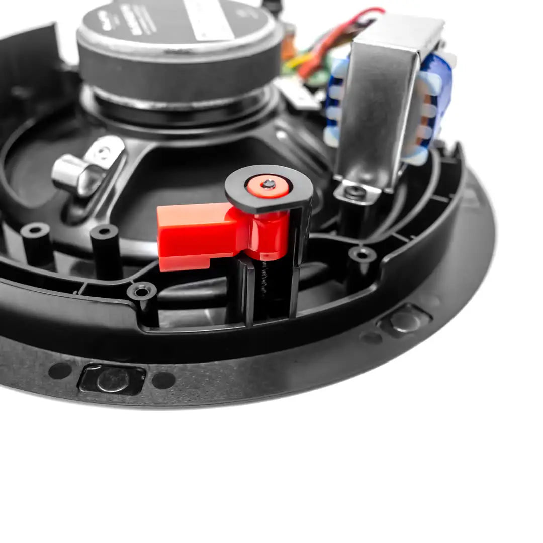 Elura G6.5Z-ECO-70 Budget 6.5 Inch 70V In-Ceiling Speakers 6 Pack
Close-up of a mechanical component with red and black parts on a white background