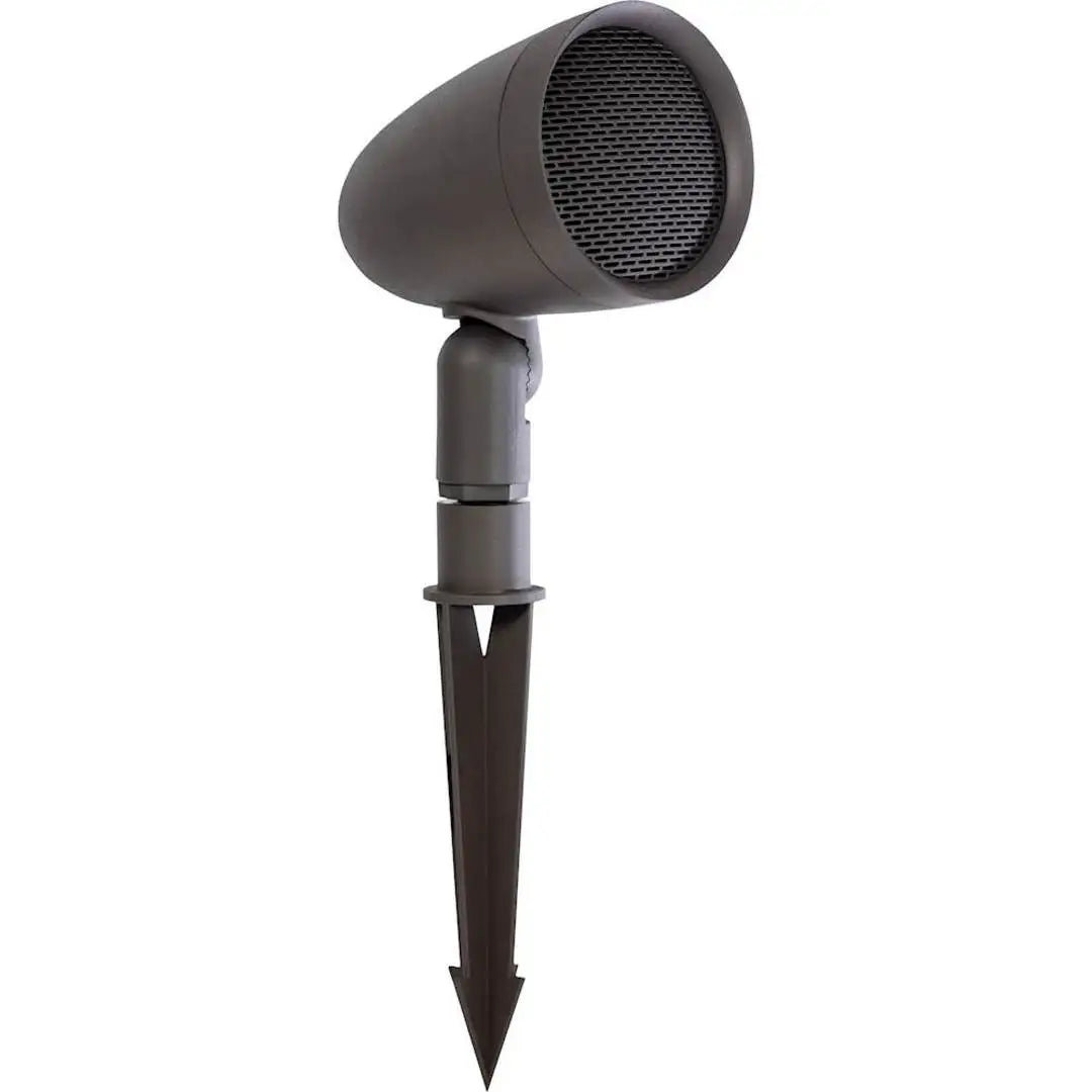 Black outdoor spotlight with spike on a white background