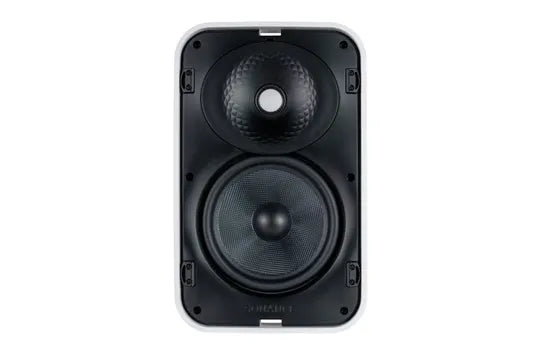 Pair of black speakers on a white background