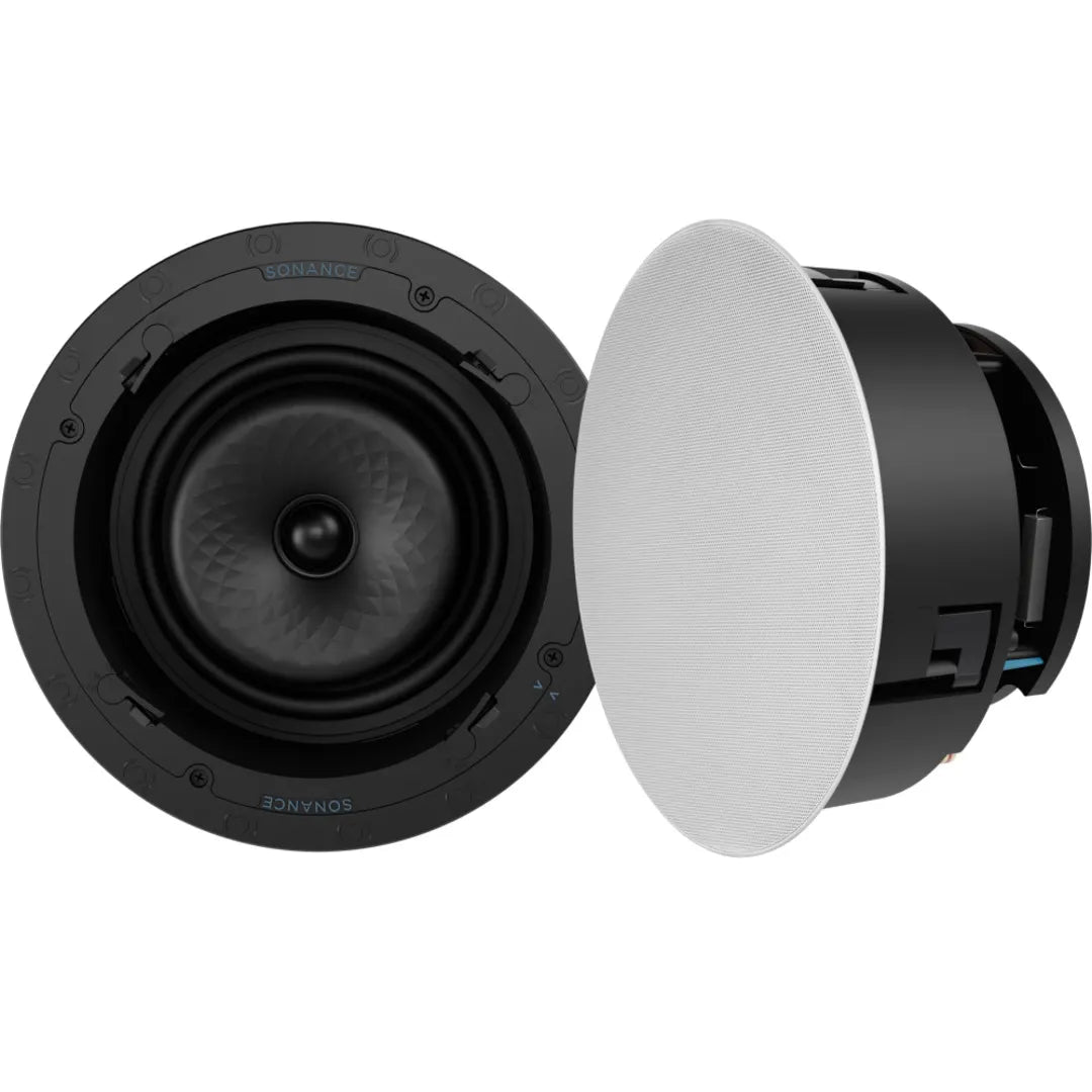 Sonance VX82R Premium 8 Inch In-Ceiling Speaker Pair
Ceiling speakers with white grille on a white background