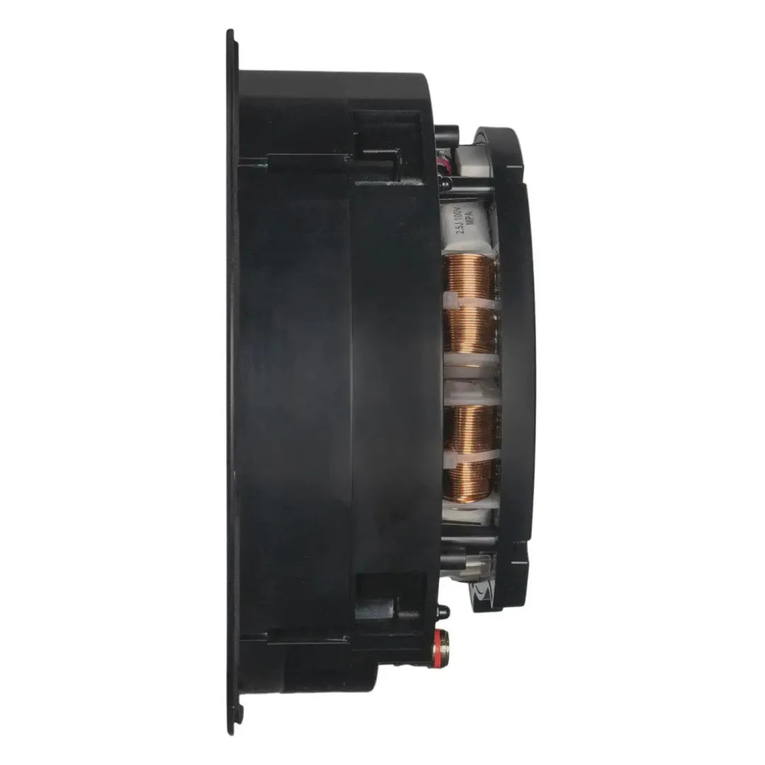 Electrical component with black casing and copper coils on a white background
