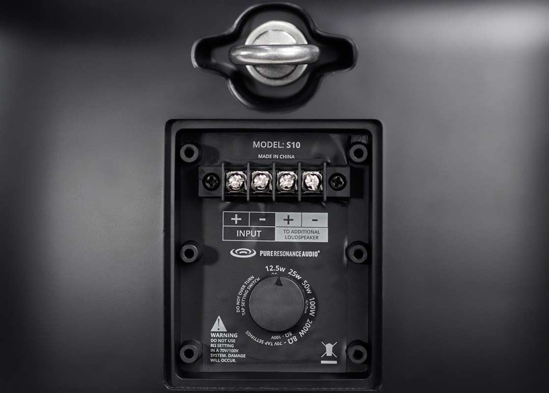 Pure Resonance Audio S10 10 Inch Outdoor Stadium 70V Speaker Back Connections View
