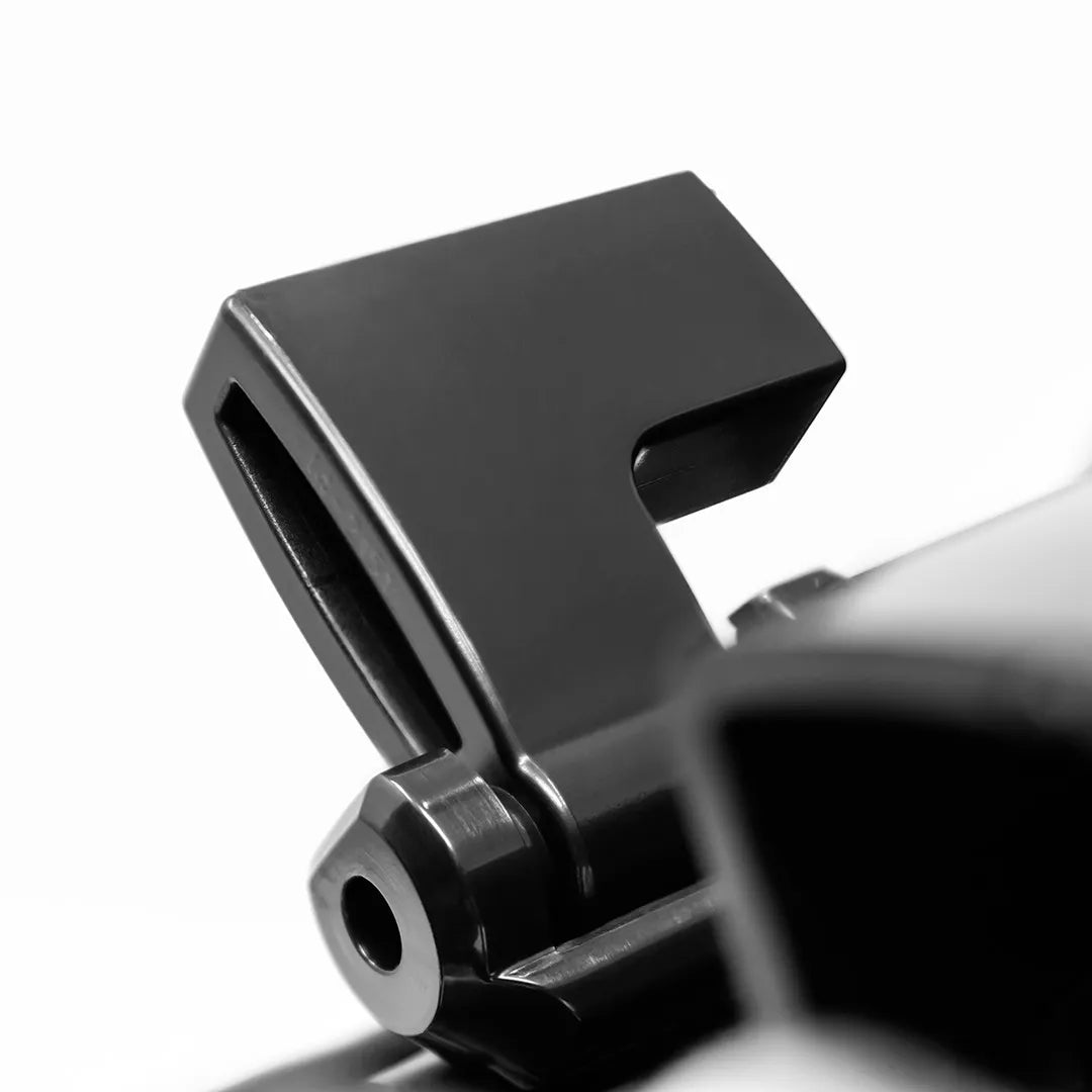 Elura S6.5ST 6.5 Inch Stereo In-Ceiling Dual Speaker by Sonance
Close-up of a black metal bracket on a white background