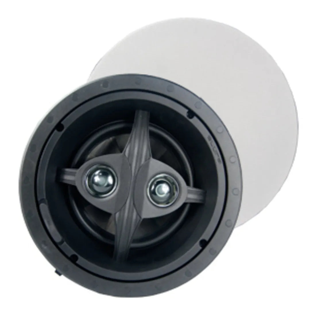 Elura S6.5ST 6.5 Inch Stereo In-Ceiling Dual Speaker by Sonance
Close-up of a speaker with a white cone and black driver on a white background