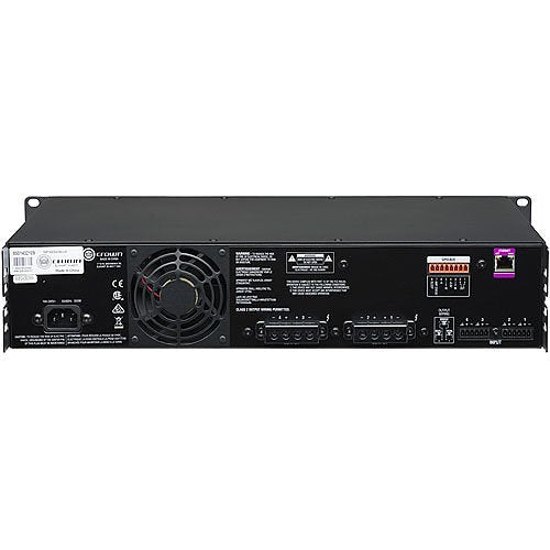 Crown CDi 4 300 DriveCore 4 Channel 300W Amplifier 70V 100V
Black audio amplifier with various controls and labels on a white background