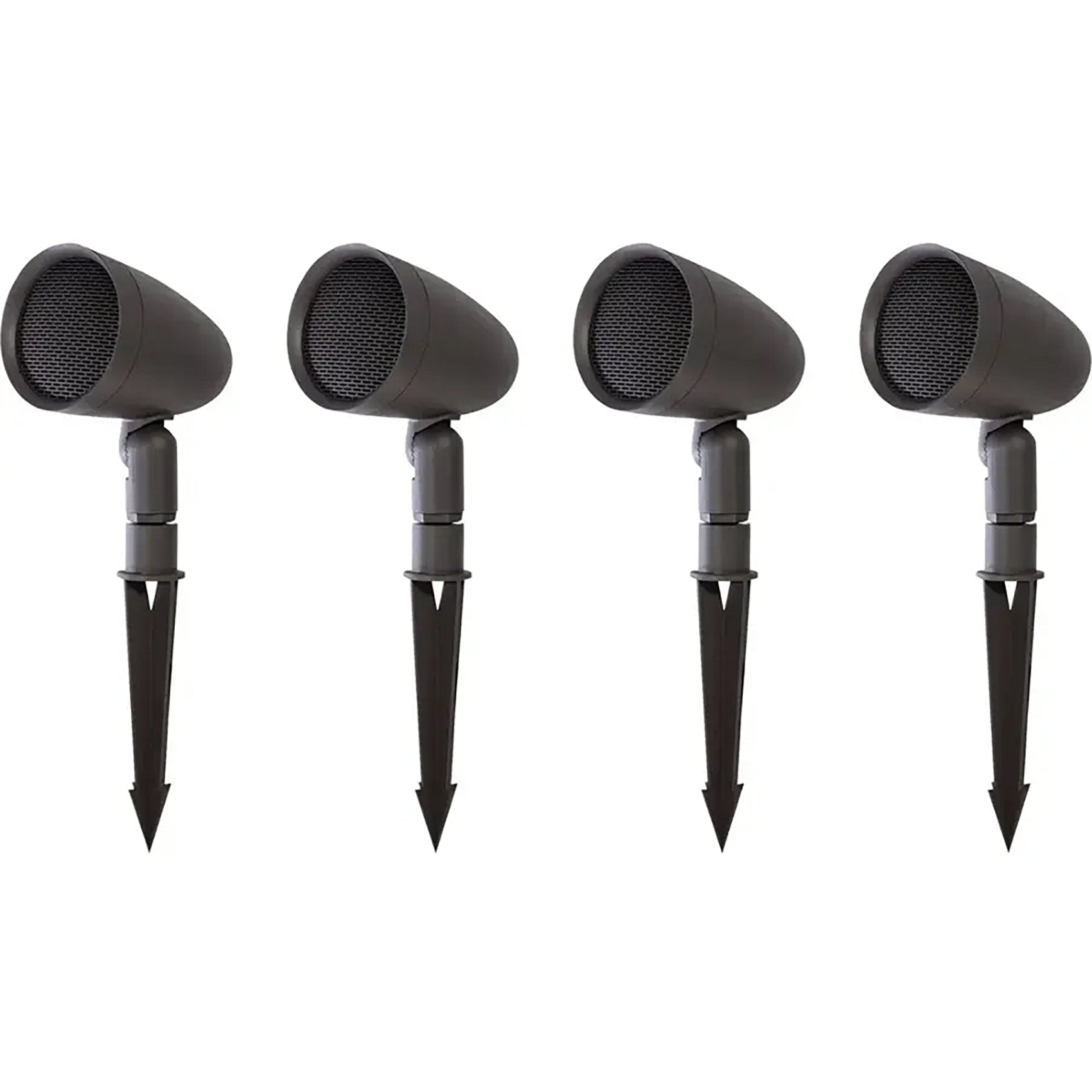 Sonance SGS SAT 4-Pack Outdoor Satellite Speakers Weatherproof
Four brown outdoor speakers with spikes on a white background