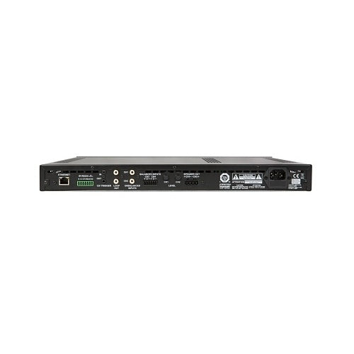 Episode ESA-70V2CH-300W 70V IP Amplifier 300W 2-Channel
Back view of a electronic device with various ports and labels on a white background
