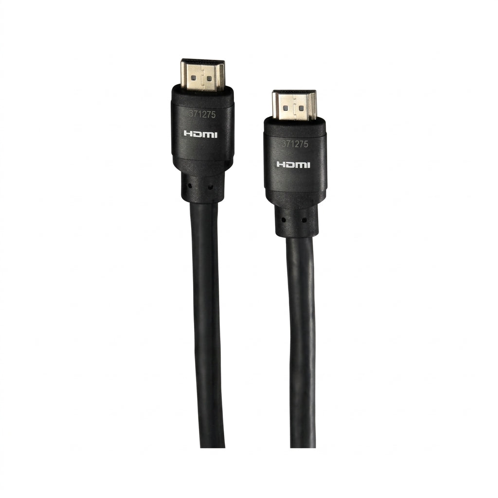 A black HDMI cable with two HDMI connectors shown against a plain white background.