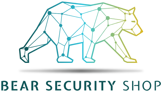 Bear image with networking dots and a text below Bear Security Shop Wide size 