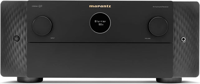Marantz CINEMA 40 9.4 Channel 125W 8K UHD AV Dolby Atmos Receiver
Black Marantz audio receiver with control buttons on a white background