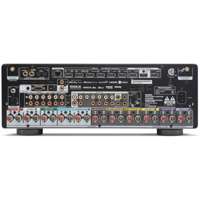 Marantz CINEMA 50 Dolby Atmos 9.4 Channel 110W 8K UHD AV Receiver
Back panel of a home theater receiver with various input and output ports on a white background