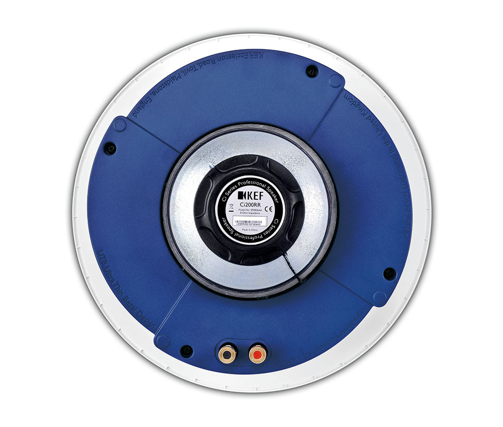 KEF CI200RR-THX Ultra2 8 Inch Round In-Ceiling Single Speaker
KEF speaker with blue and white design on a white background