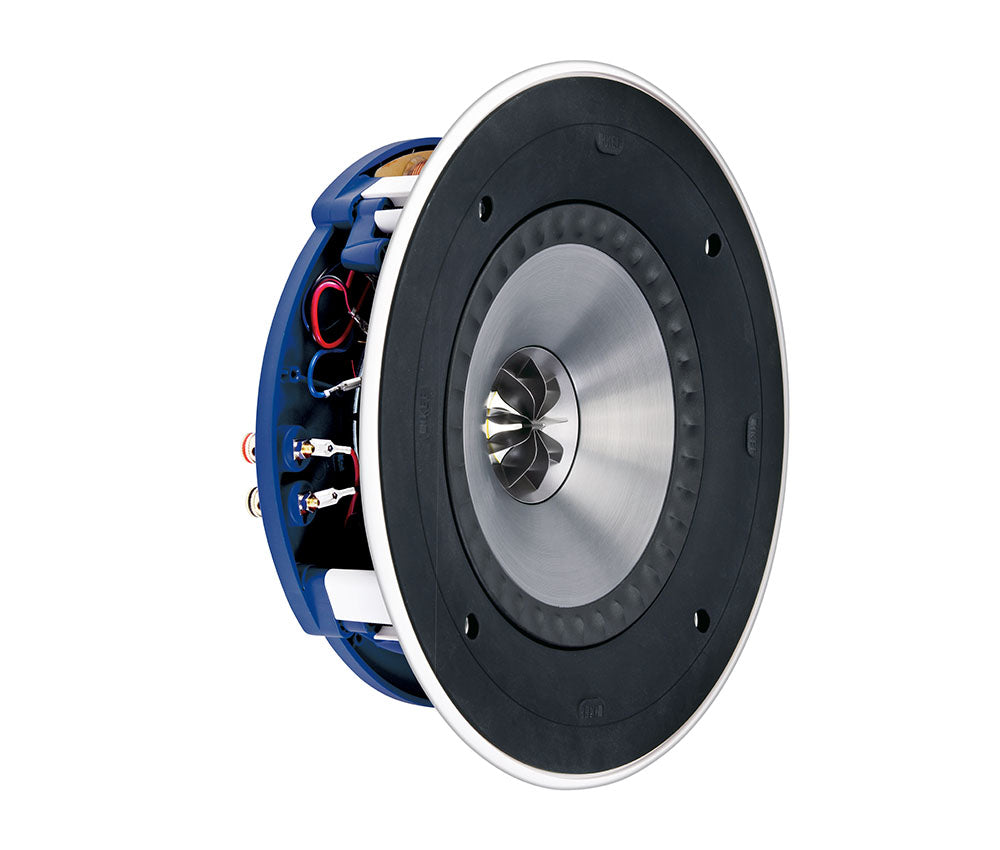 KEF CI200RR-THX Ultra2 8 Inch Round In-Ceiling Single Speaker
Speaker driver with blue and silver components on a white background
