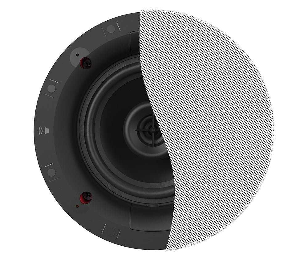 Klipsch DS-160CDT 6.5 Inch In-Ceiling Speaker Pivoting Tweeter
Round ceiling speaker with black interior and white grille on a white background