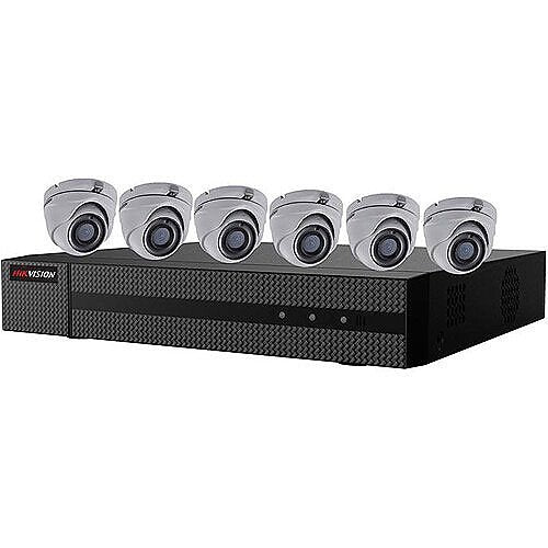Hikvision EKT-K82T26 8 Channel 2MP 7-Piece Security Kit DVR 2TB
Security camera system with six cameras and a DVR on a white background