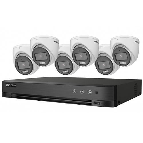 Hikvision security camera system with a DVR on a white background