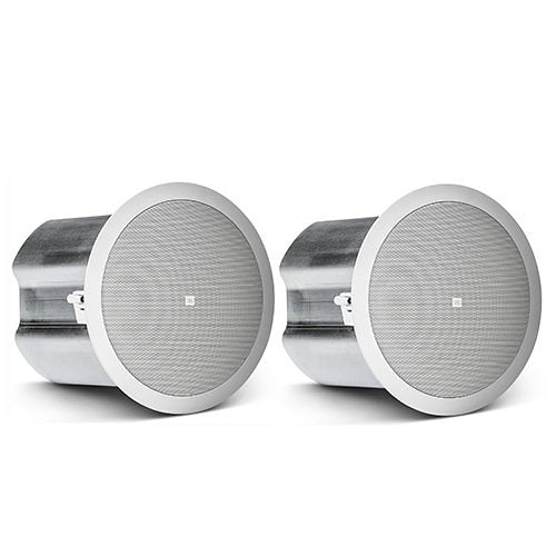 JBL Control 16C/T 6.5 Inch 2-Way Ceiling Coaxial Speakers Pair
Two silver ceiling speakers on a white background