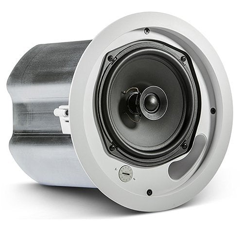 JBL Control 16C/T 6.5 Inch 2-Way Ceiling Coaxial Speakers Pair
Ceiling speaker with metallic finish on a white background