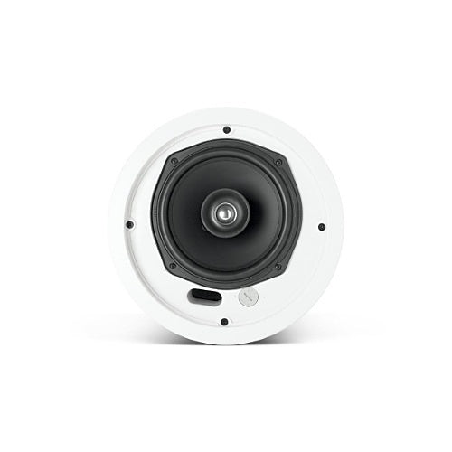 JBL Control 26CT 6.5 Inch 70V Coaxial Ceiling Loudspeaker Pair
Speaker with white frame and black center on a white background
