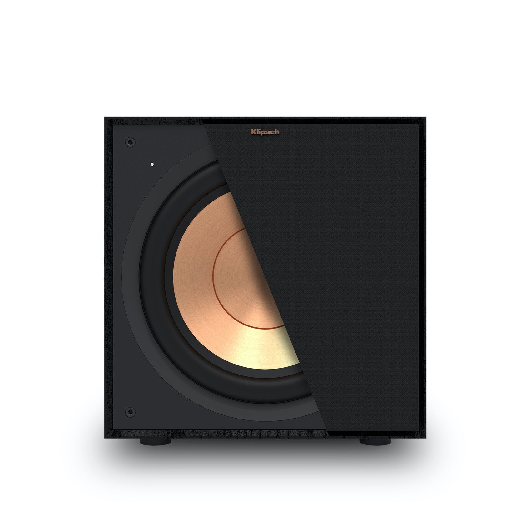Klipsch R-101SW 10 Inch Front-Firing Powered 150W TCP Subwoofer
Black subwoofer with visible brand logo on a white background