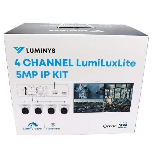 Luminys 4 Channel LumiLuxLite 5MP IP Kit packaging on a white background