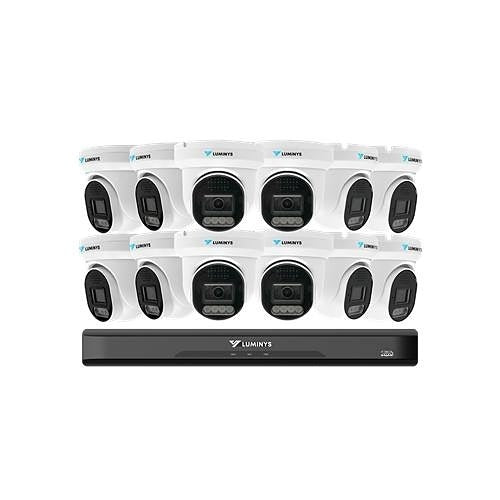 Luminys security camera system with multiple cameras on a white background