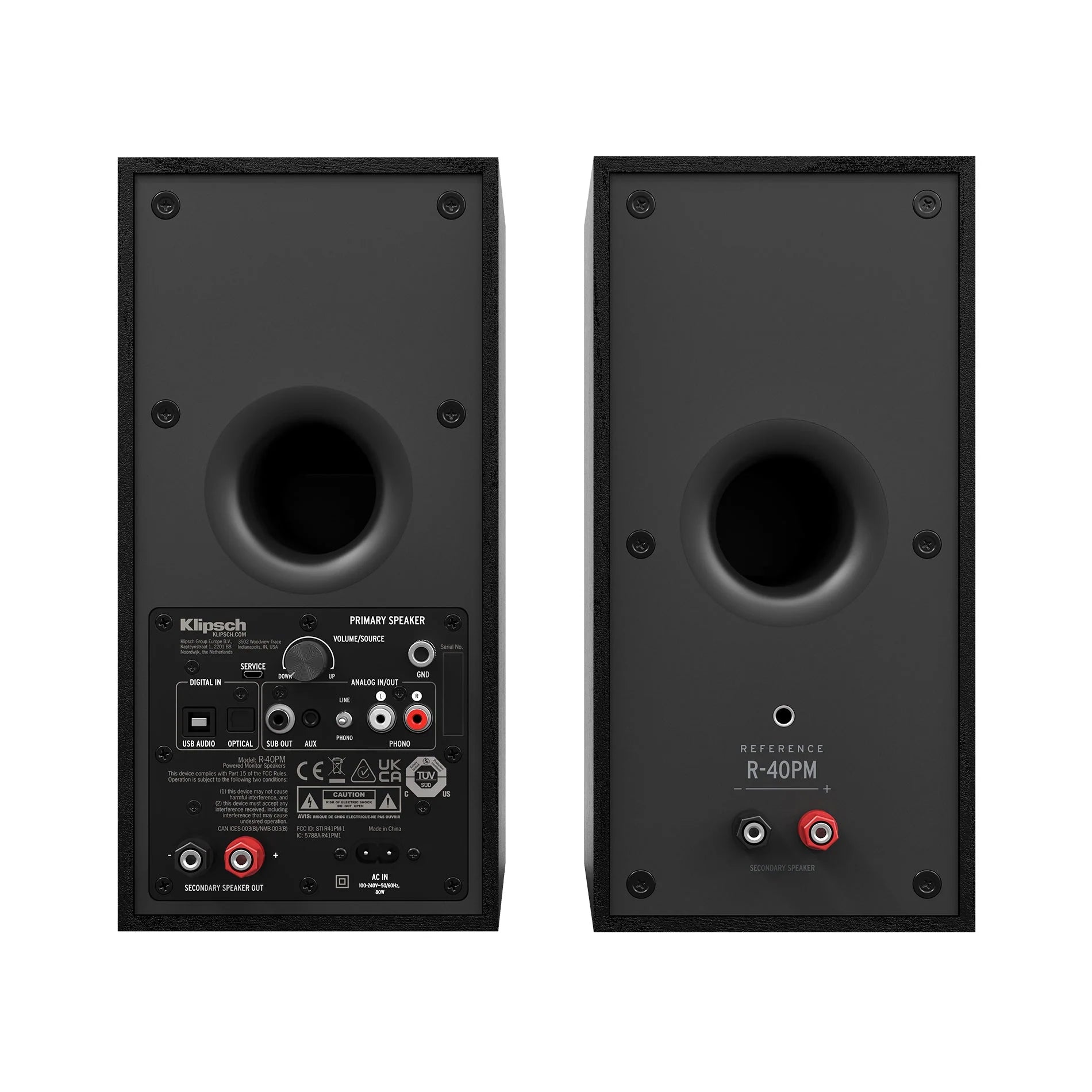 Klipsch R-40PM powered bookshelf speakers 240W Bluetooth
Pair of Klipsch speakers on a white background