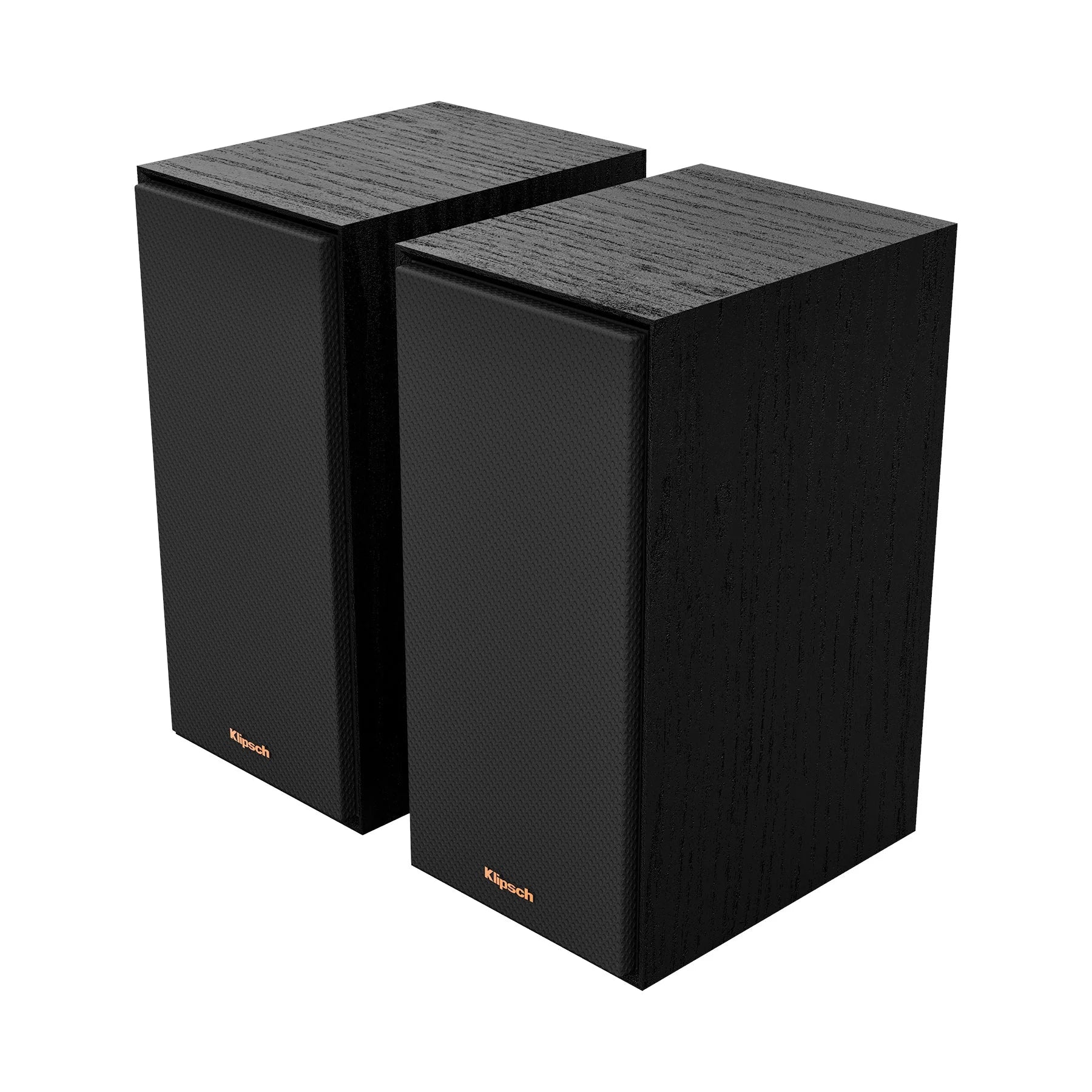 Klipsch R-40PM powered bookshelf speakers 240W Bluetooth
Pair of black Klipsch speakers on a white background