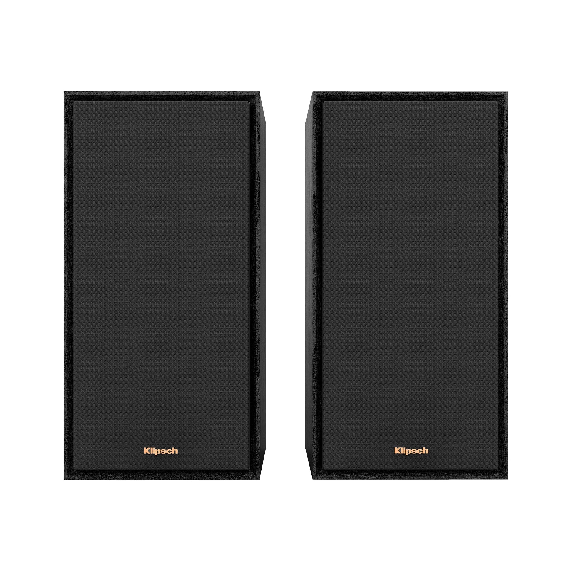 Klipsch R-50PM Powered Bookshelf Speakers 240W Bluetooth Black Pair Front View Black Grille
