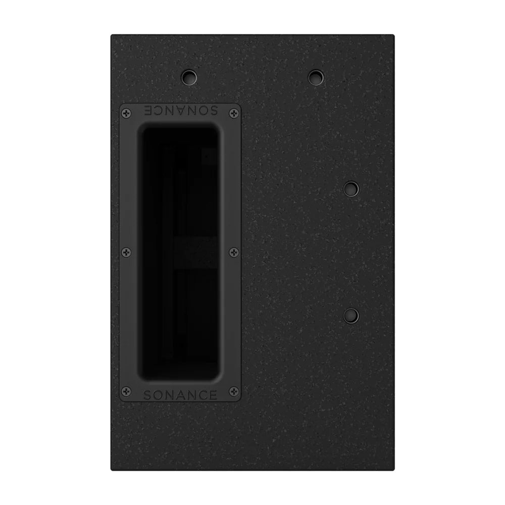 Black wall plate with Sonance branding on a white background