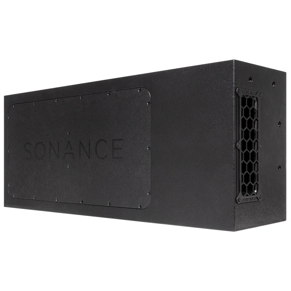 Black Sonance audio subwoofer on a white background