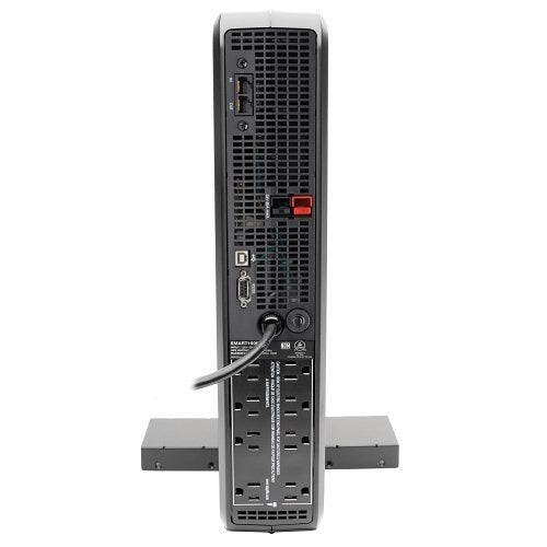 Eaton Tripp Lite SMART1500LCDXL 2U Rackmount UPS AVR 1500VA 900W
Back view of a power strip with multiple outlets and ports on a white background
