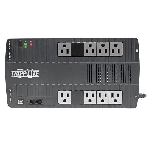 Eaton Tripp Lite AVR550U Desktop UPS AVR 550VA 300W 8 Outlets
Tripp Lite power strip with multiple outlets on a white background